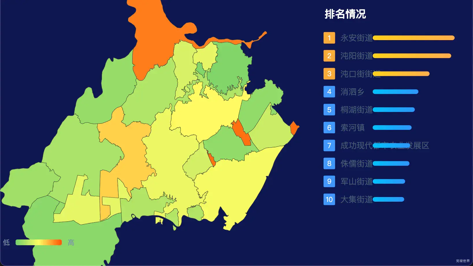echarts 武汉市蔡甸区geoJson地图地图排行榜效果